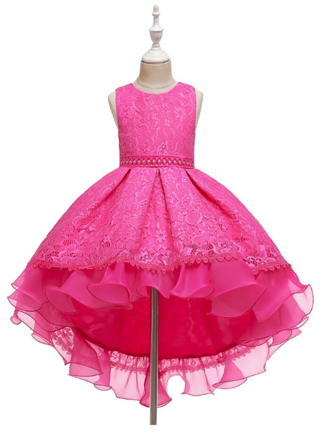 Girls Princess Dress Up Wedding Dress Maix Party Flower Lace Long Tailing Dress Tulle - Image 2